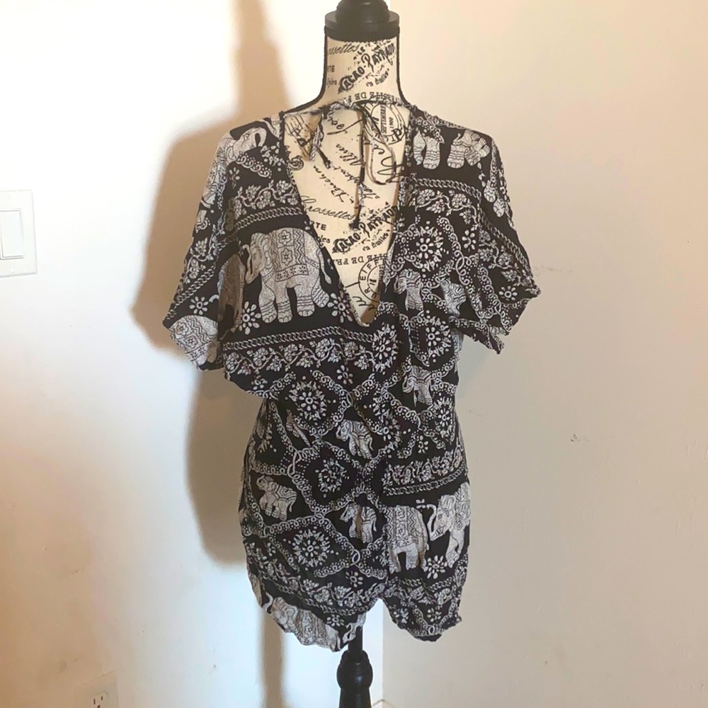 Girl Revolution Black and white elephant romper